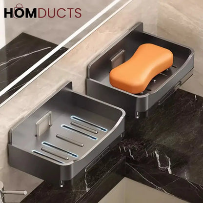 Wall-Mounted Soap Holder with Drain Tray – Waterproof Punch-Free Soap Box with Lid for Bathroom & Kitchen