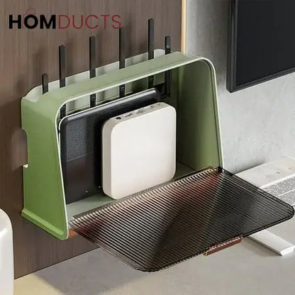 Wall-Mounted WiFi Router Storage Box with Cable Organizer – Modern Ventilated Cover for Modem and Electronics