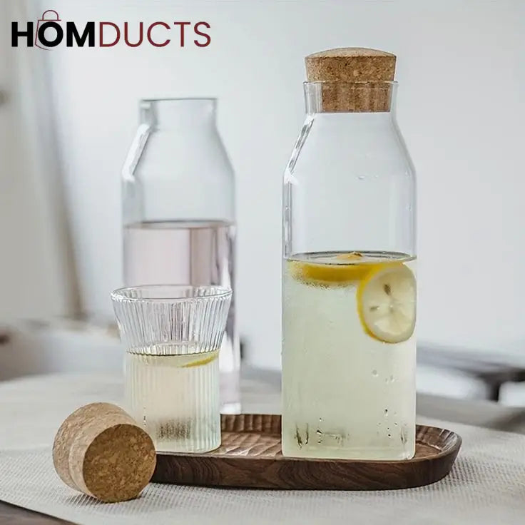 Wooden Cork Borosilicate Glass Bottle