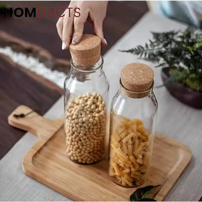 Wooden Cork Borosilicate Glass Bottle