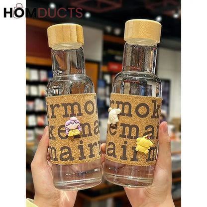 Wooden Style Glass Water Bottle